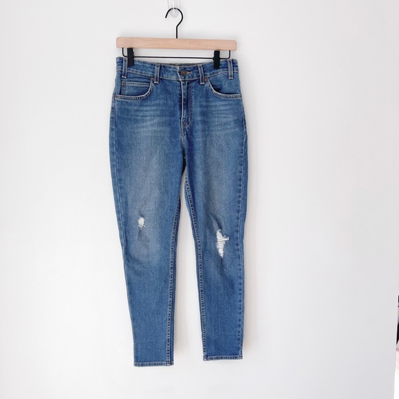 Levi's 721 Vintage High Rise Skinny Ankle Distressed Denim Jeans Blue Size 27 - Picture 2 of 16